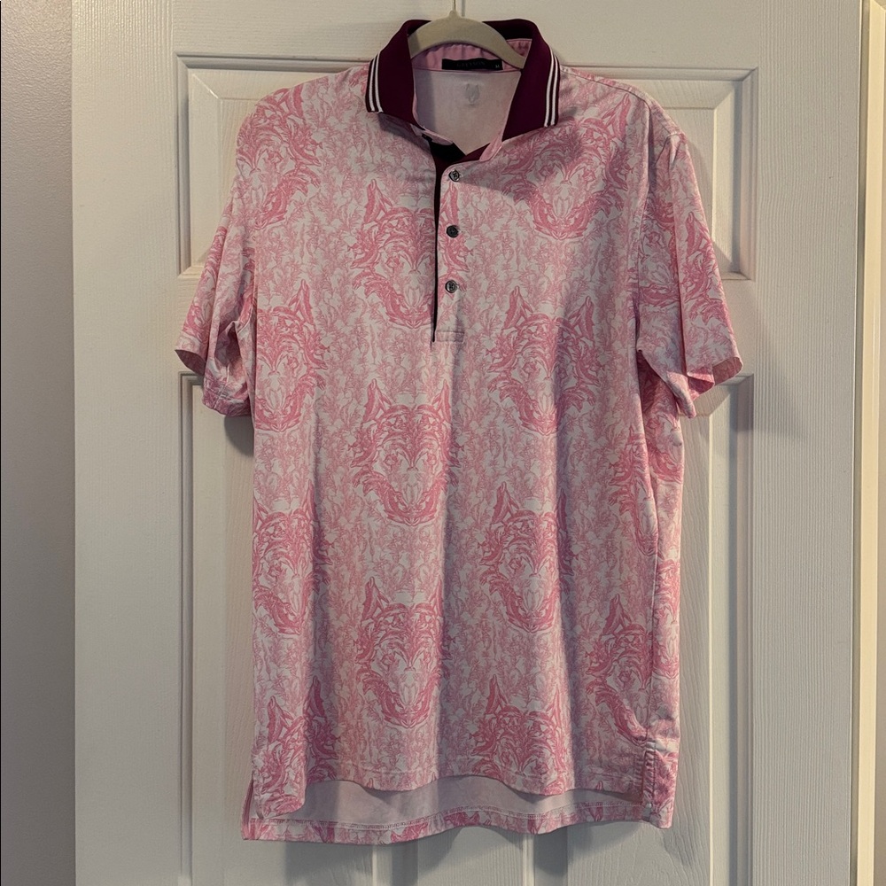 Greyson Pink Patterned Polo Shirt with Purple Collar